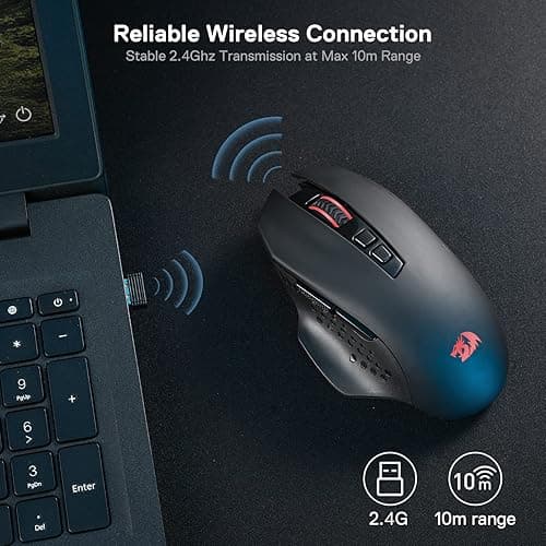 Redragon M656 Gainer Wireless Gaming Mouse, 4000 DPI 2.4Ghz Wireless Mouse w/ 5 DPI Levels, 7 Macro Buttons, Red LED Backlit & Pro Software/Drive Supported, for PC/Mac/Laptop thumbnail 4