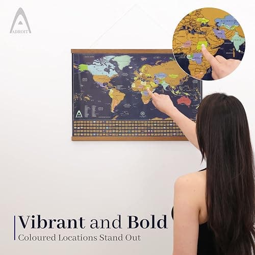 Adroit World Scratch Map of the World, Large 24x17 Scratch Off Map Poster For Travellers, with US States and Canada Provinces, Travel Map with Pins, Includes All Country Flags thumbnail 7