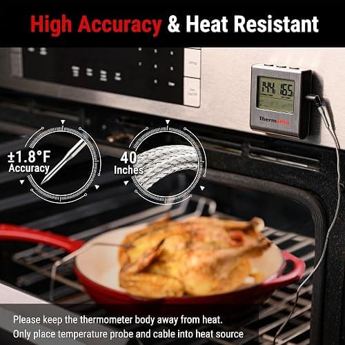 ThermoPro TP16 Large LCD Digital Cooking Food Meat Thermometer for Smoker Oven Kitchen BBQ Grill Thermometer Clock Timer with Stainless Steel Temperature Probe thumbnail 2