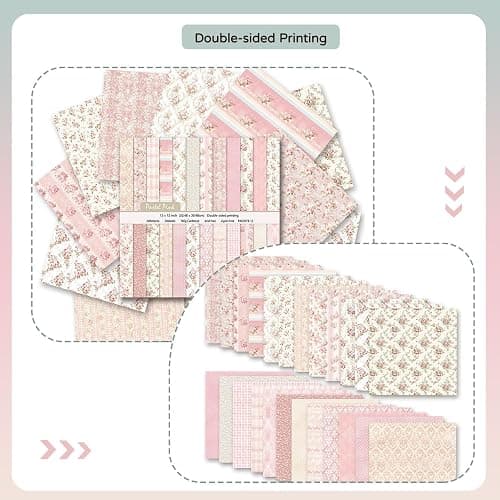Floral Scrapbook Paper, Vintage Floral Garden Craft Sheets, 24 Pages/24 Unique Designs Double-Sided Origami Art Supplies, Pink Scrapbook Materials for DIY Cards, Journals, Album Decor, 12"x12" Inch thumbnail 5