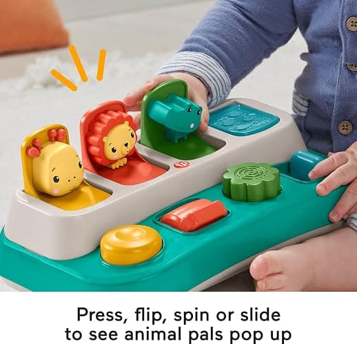 Fisher-Price Baby Early Learning Toy with Fine Motor Activities for Cause-and-Effect Play, Busy Buddies Pop-Up thumbnail 4