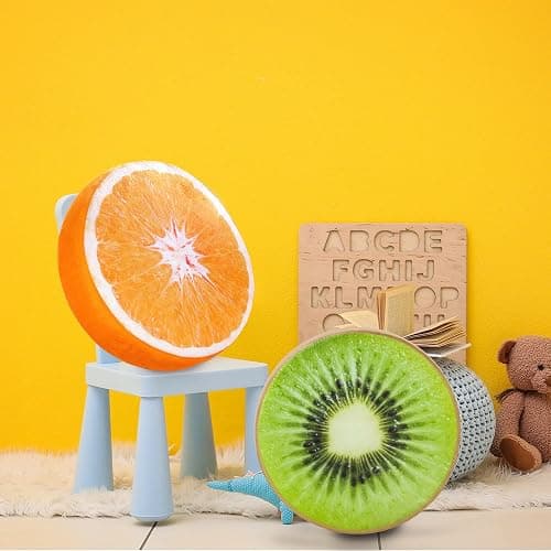 HYSEAS Round Throw Pillows 14 Inch Kiwi, 3D Print Decorative Plush Funny Fruit Stuffed Cushions Seat Pad for Couch, Chair, Floor, Sofa thumbnail 4