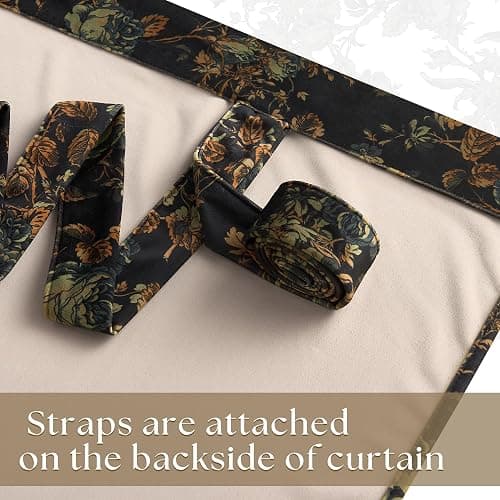 StangH Vintage Floral Tie Up Curtains for Living Room, Black Flower Patterned Light Blocking Velvet Drapes Thermal Insulated Farmhouse Drapes for Bedroom Home Office, W46 x L63, 1 Panel thumbnail 4