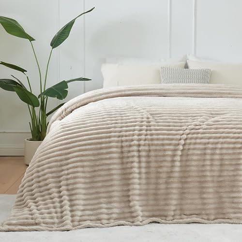 NEWCOSPLAY Super Soft Twin Blanket Linen Premium Silky Flannel Fleece 3D Ribbed Jacquard Lightweight Bed Blanket All Season Use (Linen Ribbed, Twin(60"x80")) thumbnail 7