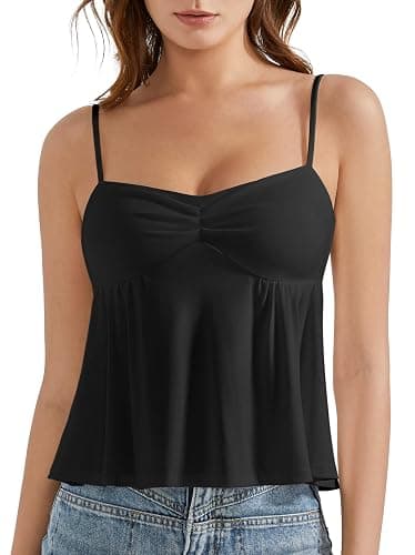 OMKAGI Cute Peplum Camisole Tops for Women Built in Bra Sleeveless Going Out Tank Top - X-Small - 22-black - Image 1