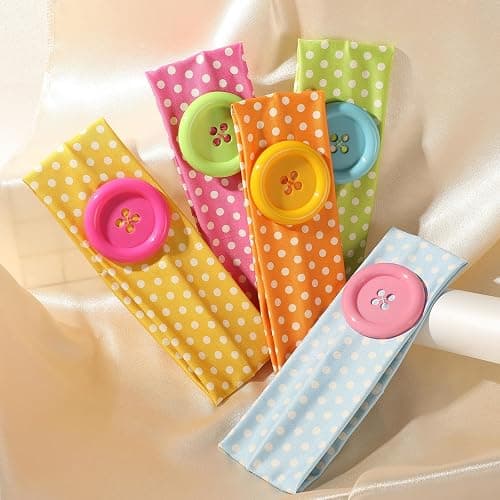 Weazppre Polka Dot Head Bands for Women, Wide Stretchy Cloth Headbands with Big Buttons,5-Pack Cute Hair Accessories Gifts for Daily Wear, Cosplay, Party and Retro Style (Bright, candy-colored) thumbnail 3