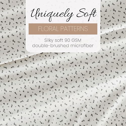 Linen Market Double-Brushed Patterned Microfiber Full Sheet Set 4 Piece – Oeko-TEX Certified Ultra Soft & Wrinkle-Free - 16" Deep Pocket Sheets - Easy Care Full Size - Spotted Leaves Light Gray thumbnail 6
