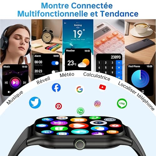 OUKITEL Montre Connectée Homme Femme, 2.0" HD Smartwatch avec Appel Bluetooth, Etanche IP68, Montre Connecté Sport avec 140+Modes Sportifs, Podometre/Sommeil/Cardiofrequencemetre pour Android/iOS thumbnail 2