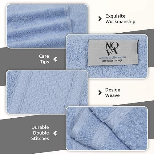NOVA Luxury Linen - Hotel Quality Turkish Towel Set for Bathroom (6 Pcs Towel Set, Sky Blue) thumbnail 4