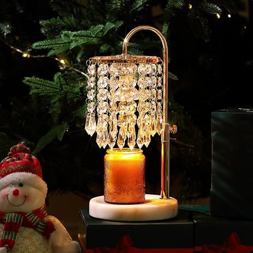 LUBITA Candle Warmer Lamp with Timer Dimmable and 3 Bulbs, Lamp Candle Warmer with Marble Base for Adjustable Height, Crystal Wax Melt Warmer for Jar Candles, House Warming Decor Gifts, French Gold - Image 1