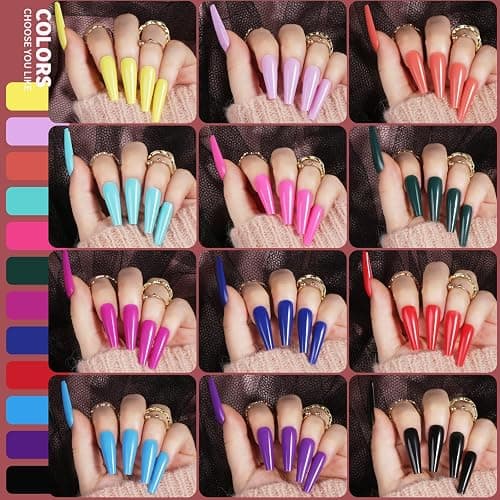 Teenitor Full Cover Color Press On Coffin Nails, 576pcs Fake Nail Tips in 24 Colors, Glue On Long Ballerina False Nails thumbnail 3