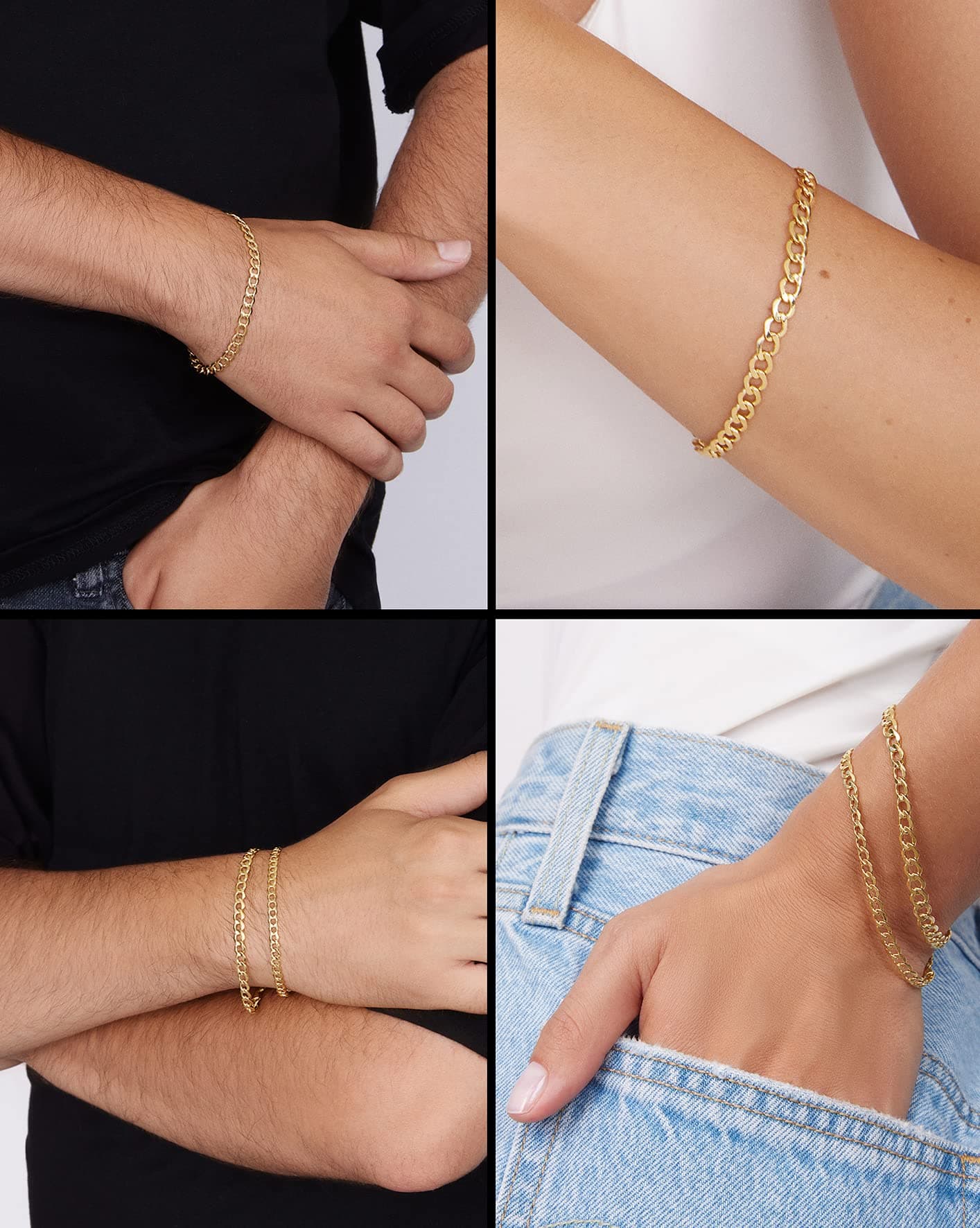 Jewelry Atelier - Colección de pulseras de cadena rellenas de oro amarillo macizo de 14 quilates para mujeres y hombres con diferentes tamaños (4,5 mm, 5,5 mm), 7.5 inches, 8.5 inches, Metal, No es thumbnail 2