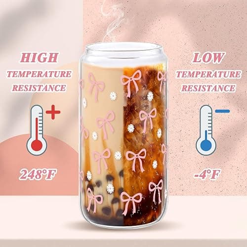 2 Pcs Coquette Cute Pink Bow Glasses Cups, 16 oz Aesthetic Iced Coffee Cup with Lids Brush and Straws Girly Preppy Design Tumbler Mug, Cute Coffee Cups for Teen Girls Women Trendy Gift Preppy Stuff thumbnail 5