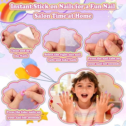 480 Pcs Girls Press ons False Nail Art Kit with Storage Case | Cute Stuff Gift for Girls 8-12 Fake Nails Adhesive thumbnail 3