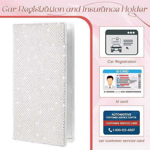 Honeydak Bling Pearl Car Registration Insurance Holder for Women, White | Sparkly Rhinestone with Card Slots, Vehicle Document Organizer, Insurance License Storage, Elegant Gift for Girls Drivers thumbnail 5