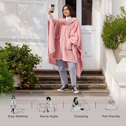 Bedsure Blanket Poncho for Women, Hooded Wearable Fleece Blanket for Adult, Winter Poncho Shawl Wrap Cape as Gifts for Mom thumbnail 5