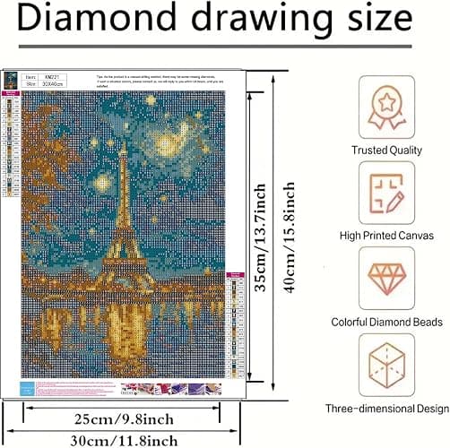 5D Diamond Painting Kits for Adults, Landscape Eiffel Tower Diamond Art Kits for Adults Beginner, DIY Full Drill Diamond Dot Gem Painting for Home Wall Decor 12x16inch thumbnail 6