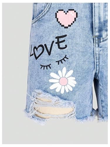 Floerns Girl's Ripped Y2k Denim Shorts Graphic Print Straight Leg Short Jeans thumbnail 5