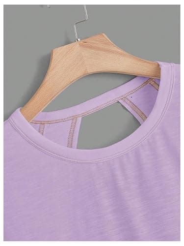 SOLY HUX Women Open Back Tops Workout Backless Tee Casual Athletic Shirts Short Sleeve Oversized Gym T Shirt thumbnail 3