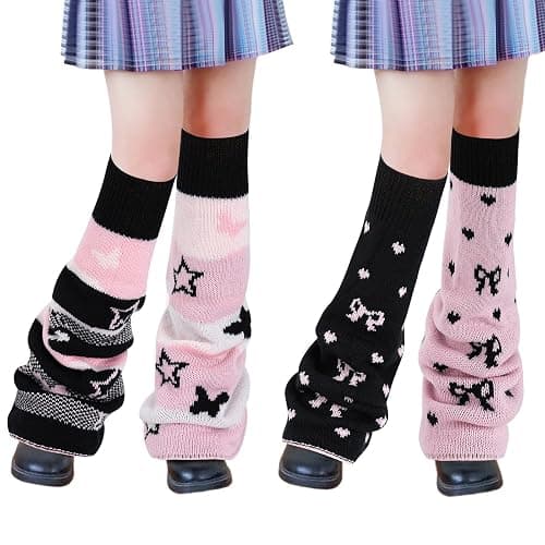 Junely 2 Pairs Leg Warmers for Women Kawaii Leg Warmer Cute Legwarmers Japanese Socks Halloween Goth Emo Gyaru Accessories - Image 1