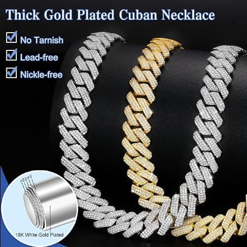 Ucciyo 20MM Cuban Link Chain for Men Iced Out Miami Cuban Necklace 18k Gold Plated 5A+ Zicron 10MM/12MM/14MM/20MM Iced Out Chain Gold/Silver Bling Luxury Hip Hop Jewelry For Women Men thumbnail 3