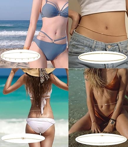 Tornito 8Pcs Waist Belly Chain CZ Heart Pearl Snake Bead Sequin Paperclip Belly Chain Summer Beach Sexy Body Chains Jewelry Accessories for Women Adjustable thumbnail 5