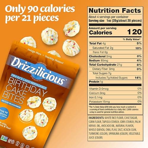 Drizzilicious Mini Rice Cakes Birthday Cake - Rice Crisps, Healthy Snack for Adults and Kids, Flavored Rice Cakes, Vegan, Gluten Free, Allergen Free, Only 90 Calories Per Serving - 4 oz (Pack of 2) thumbnail 2