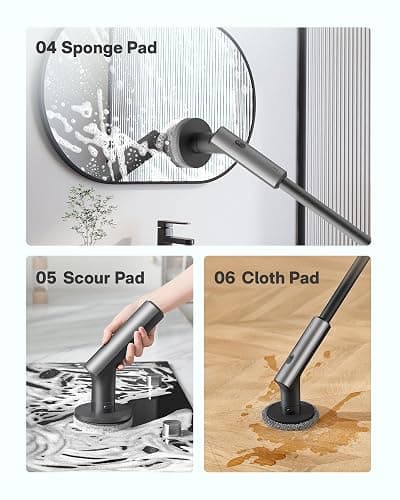 HOTO Electric Spin Scrubber, Rechargeable Shower Scrubber with 6 Brush Heads & Extension Pole, Cordless Power Cleaning Brush, Dual Speed, IPX7 Waterproof, Ideal for Bathroom/Kitchen/Tile/Floor/Wall thumbnail 5