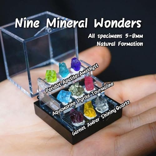 9 Rare Natural Gemstone Collection Gift Box-Peridot, Apatite & 7 Exquisite Minerals-Square Acrylic Tiered Display Case - Ideal Birthday & Christmas Gifts for Mineral Enthusiasts,Geography Enthusiast thumbnail 2