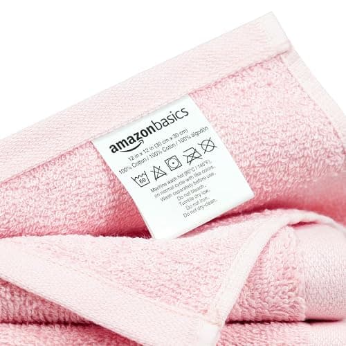 Amazon Basics Highly Absorbent, Fast Drying 100% Cotton Washcloths for Bathroom and Face, 12 x 12 inches, Petal Pink, 24-Pack thumbnail 5