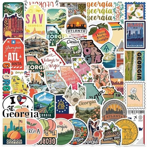 Georgia Stickers |50Pcs Peach State Waterproof Vinyl Decals for Water Bottles Laptop Refrigerator Luggage Cup Computer Mobile Phone Skateboard - Image 1