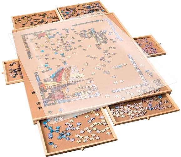 1500 Pieces Puzzle Board with 6 Storage Drawers and Protective Cover – Wooden Jigsaw Puzzle Table for Families, Home Entertainment, and Puzzle Assembly - Image 1