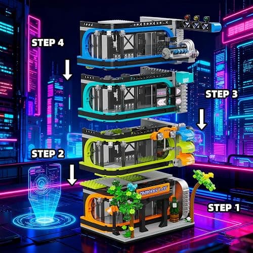 NEWABWN City Parking Tower Building Set for Adults, 1144Pcs Vertical Garage Display, Compatible with Lego City Mini Cars (6-Stud Wide) & 1:64 Die-Cast Models, Building Kit for Collectors thumbnail 4