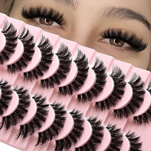 APCYUST Lashes False Wispy Eyelashes Volume Cat Eye Lash Strips Fake Mink Eyelash Pack Natural Look Fluffy Full Strip Lashes Set Clear Band Easy Eyelashes for Beginners with Cluster Looking - Image 1
