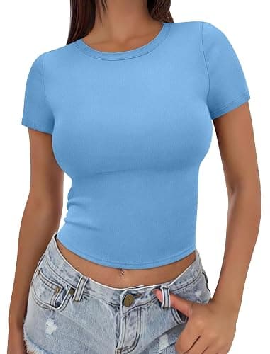 SAMPEEL Crop Tops for Women Summer Trendy Tight Tshirts 2024 Slim Fit thumbnail 2