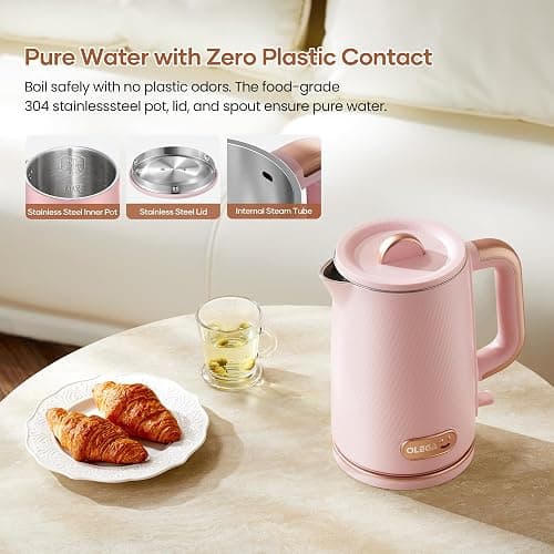 OLEGA Electric Tea Kettle: 1200W Fast Boil Electric Water Kettles 1.5L | Stainless Steel Kettle; Large Electric Water Kettle; Plastic Free Teapot; Auto Shut-Off Water Boiler; Fast Boil Kettles thumbnail 3