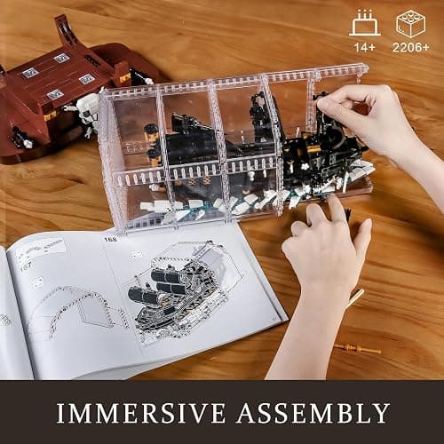 Mould King 10065 Drift Bottle with Black Pearl Ship Building Blocks Set, Pirate Ship in Bottle Model Building Kit with Display Stand, Collectible Bottle Toy for Adults (2206 Pieces) thumbnail 6