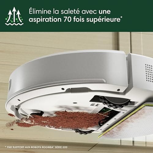 iRobot Roomba 105 Combo+AutoEmpty Dock - Robot Aspirateur Laveur 2en1 - Aspiration de 7KPa - Navigation LiDAR - Détection des Tapis - Zones de Nettoyage et d'Évitement - 4 Niveaux d'Aspiration - Blanc thumbnail 6