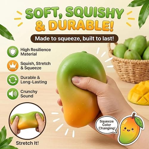 2 Packs Crunchy Mango Squishy Toys, ASMR Crunchy Squishy Stress Ball | Soft Color Changing Squishy Mango with ASMR Crunchy Sound, Portable for Office/Desk/Travel, Party Favor, Gifts for All Ages thumbnail 2