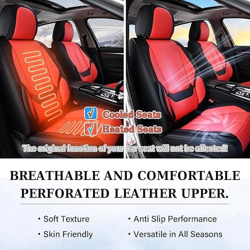 Coverado Car Seat Covers Full Set, Seat Covers for Cars, Car Seat Protector Waterproof, Nappa Car Seat Cushion, Car Seat Covers Front Seats and Back Fit for Most Cars BlackRed thumbnail 7