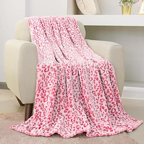 FY FIBER HOUSE Leopard Print Hot Pink Throw Blanket Fluffy Flannel Fleece Soft Throw Home Decor for Couch, 50"X60" thumbnail 2