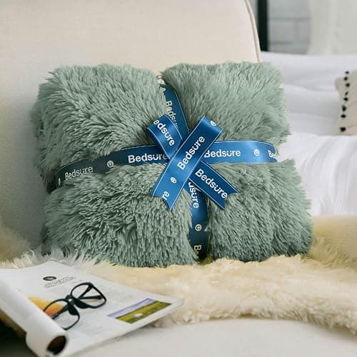Bedsure GentleSoft Fluffy Sage Green King Size Blanket for Bed, Thick Soft Sherpa Faux Fur Fleece Bedding Fuzzy Plush Winter Warm Heavy Big Large King Blanket, Cozy Green Gifts for Men Women, 108x90 thumbnail 9