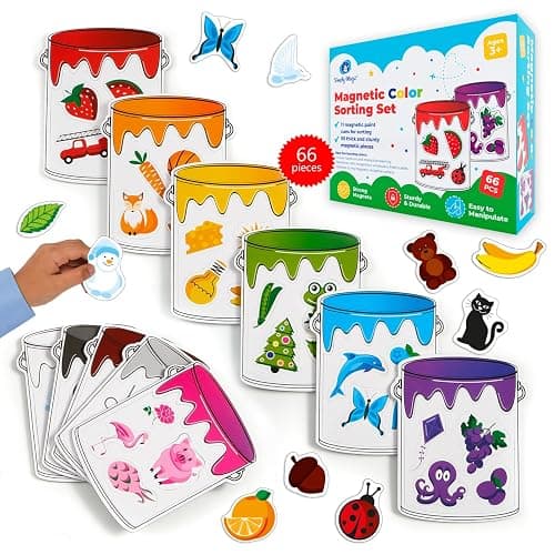 Simply magic 11 Jars Magnetic Color Sorting Set - Color Sorting Toys for Toddlers, Magnetic Shapes, Learning Colors Recognition Magnets, Colors Matching Games for Toddlers, Preschool Circle Time - Image 1