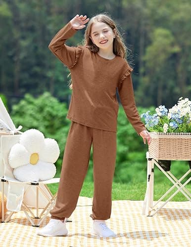 Yekaty Kids Girls Clothes Stylish Ruffled Tops and Pants with Pockets Clothing Sets 2 Piece Outfits thumbnail 4