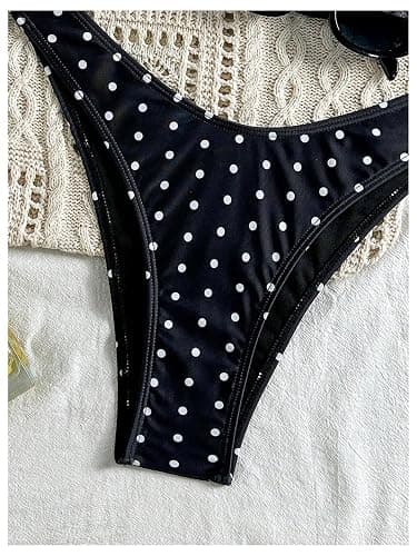 GORGLITTER Women's Polka Dots Bandeau Bikini Set Strapless Ring Linked Top High Cut 2 Piece Vintage Summer Swimsuits thumbnail 4