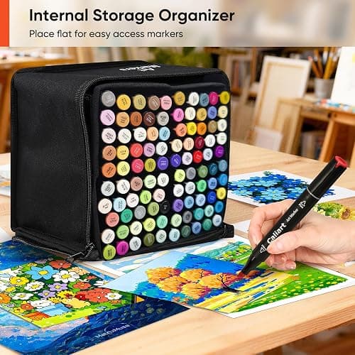 Caliart 100 Colors Alcohol Markers Dual Tip Art Markers for Adult Coloring | Fine & Chisel Tip Permanent Sketch Pens with Storage Case & Bleed-prevention Sheet for Beginners Artists Drawing Illustration thumbnail 5