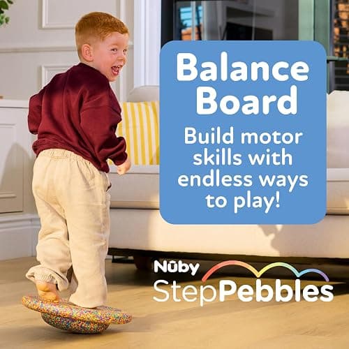 Nuby Stepping Stones StepPebbles with Balance Board - Montessori-Inspired Sensory Play - Stack, Step, & Balance Indoor & Outdoor Play - Waterproof & Holds Up to 400 lbs - Primary Colors thumbnail 4