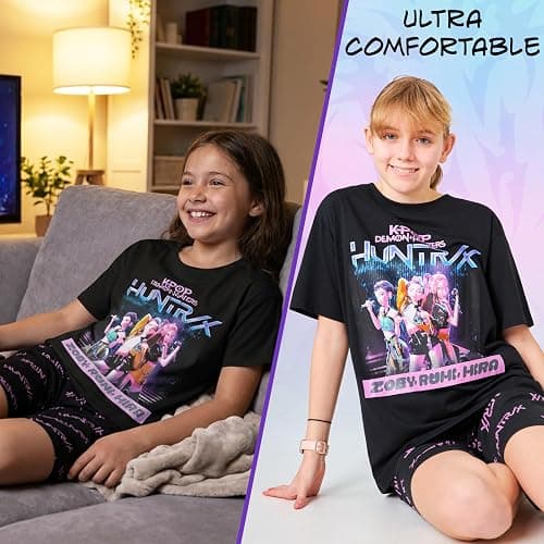 KPop Demon Hunters Officially Licensed 2-Pc Pajamas Set Girls, 5–14 Yrs, Soft PJs Lounge Set T Shirt Shorts, Gifts for Girls thumbnail 2