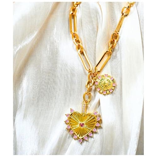 Chmnigma Chunky Gold Heart Necklaces for Women 18K Gold Plated Charm Necklace Sun Pendant Chain Jewelry. thumbnail 4