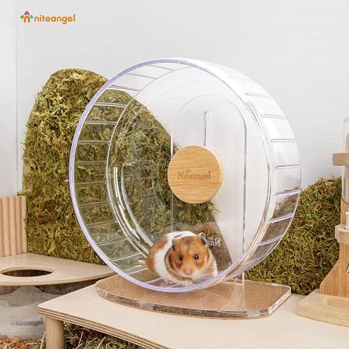 Niteangel Super-Silent Hamster Exercise Wheels - Quiet Spinner Hamster Running Wheels with Adjustable Stand for Dwarf Syrian Hamsters Gerbils Mice Or Other Small Animals (Transparent, Medium) thumbnail 3